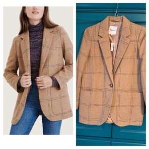 Madewell Larsen Windowpane Blazer Jacket Wool Blend Tan Size Medium NWT